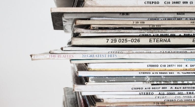piled vinyl records